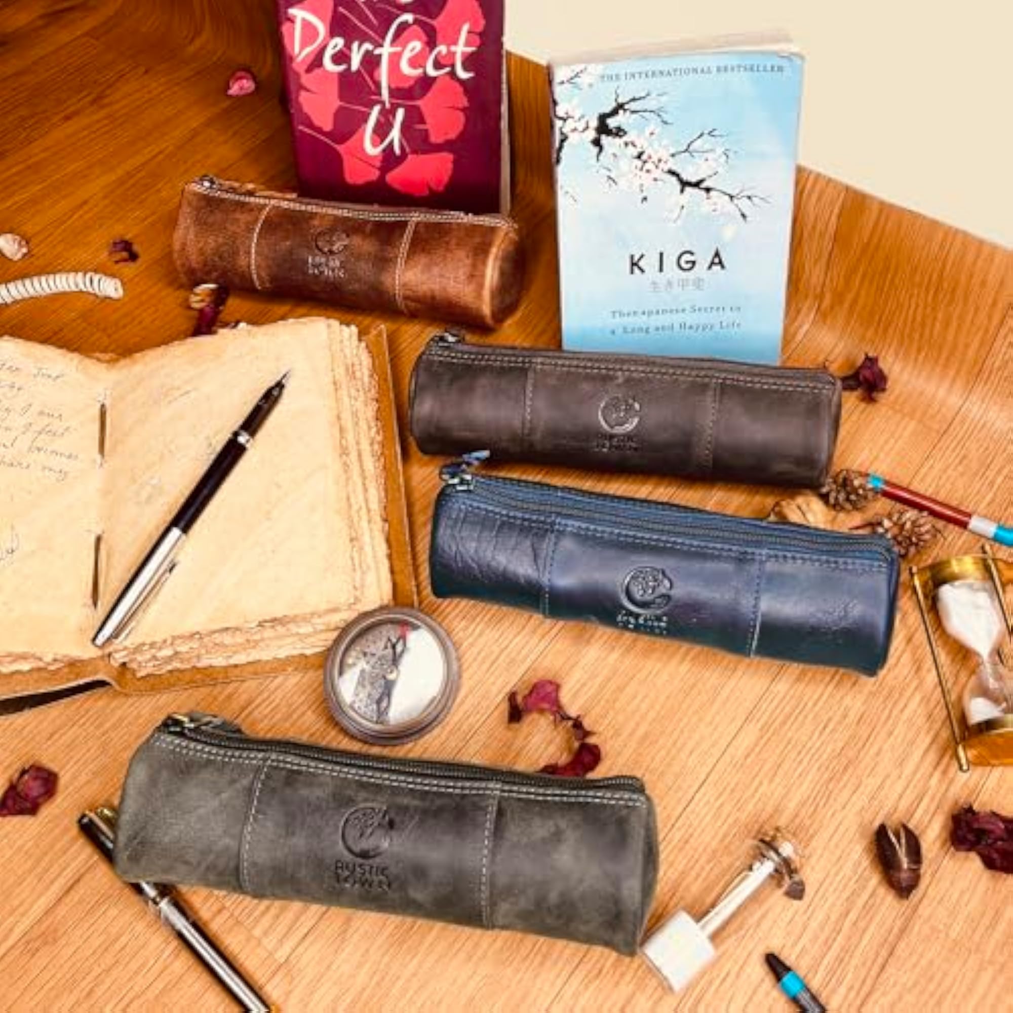 Leather Pencil Case Holder, Utility Bag for School & Office